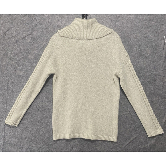 Talbots Alpaca Wool Blend Cable Knit‎ Sweater Sz M Cream Metallic Cowl Neck NOTE - Picture 5 of 9